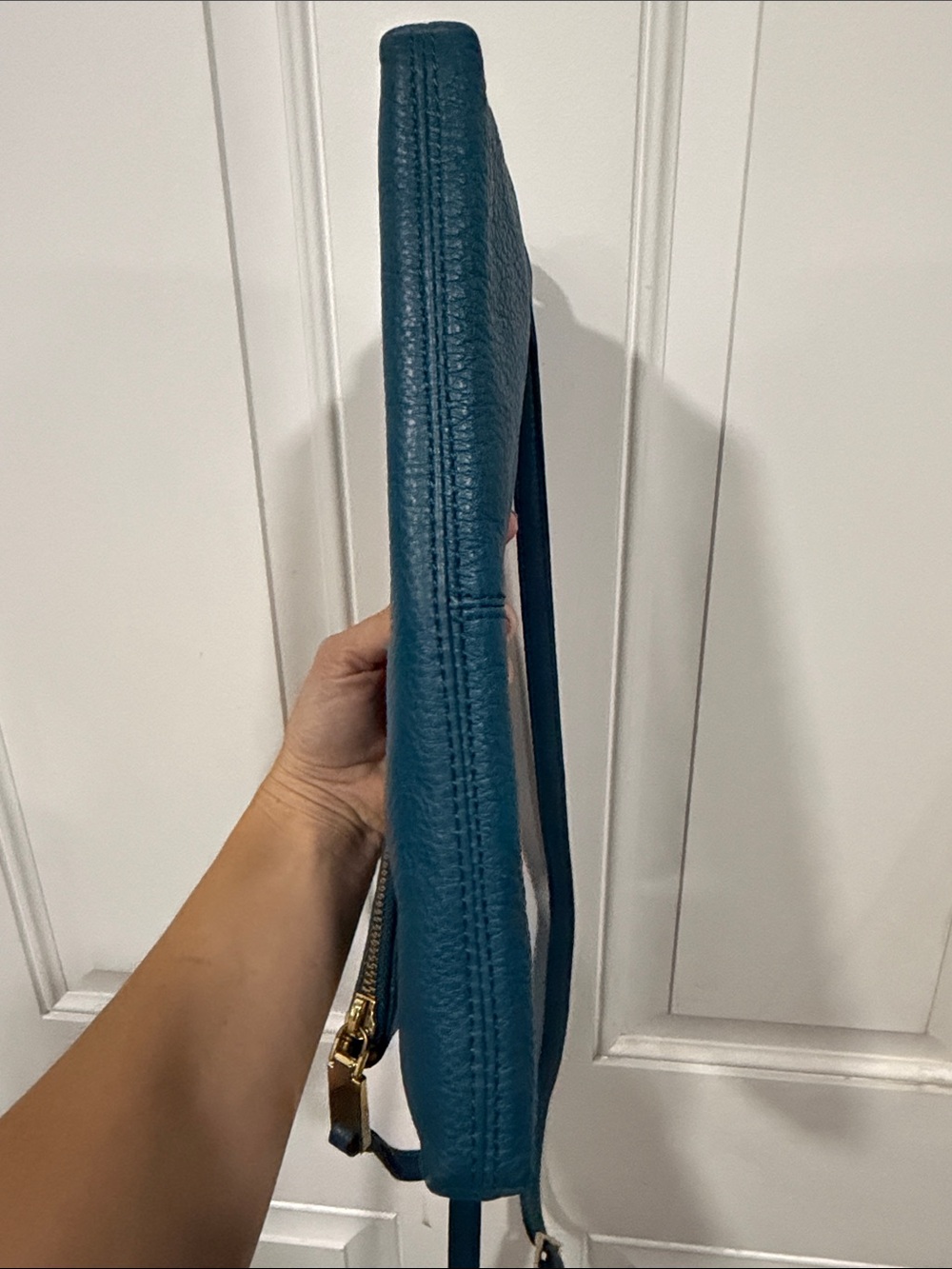 Calvin Klein Blue Pebbled Leather Fold-Over Crossbody - Picture 5 of 6